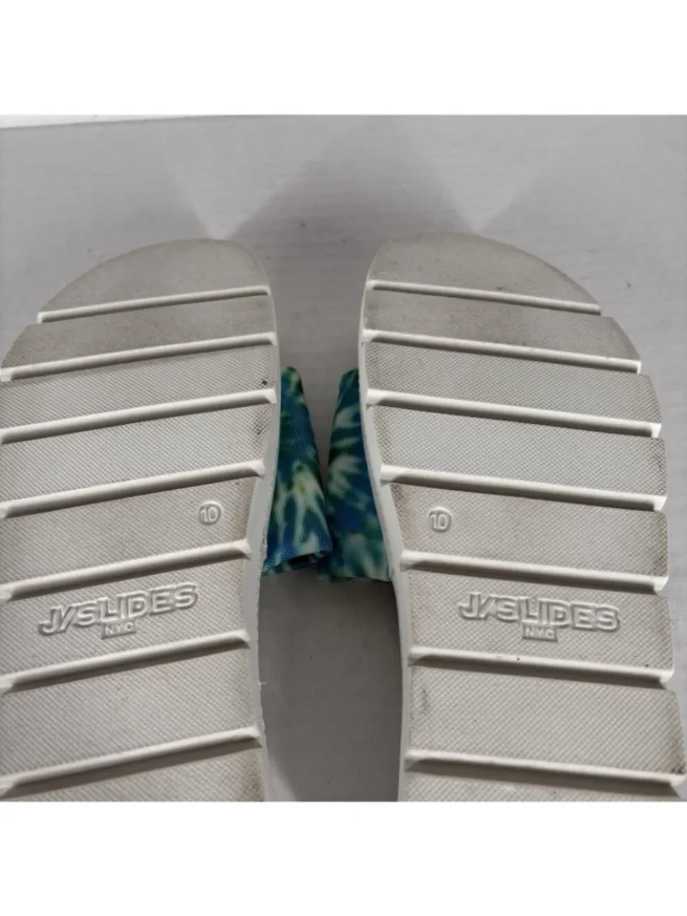 J/SLIDES Women 10 Blue Green Tie Dye Beach Casual Brit Slide Platform Sandals